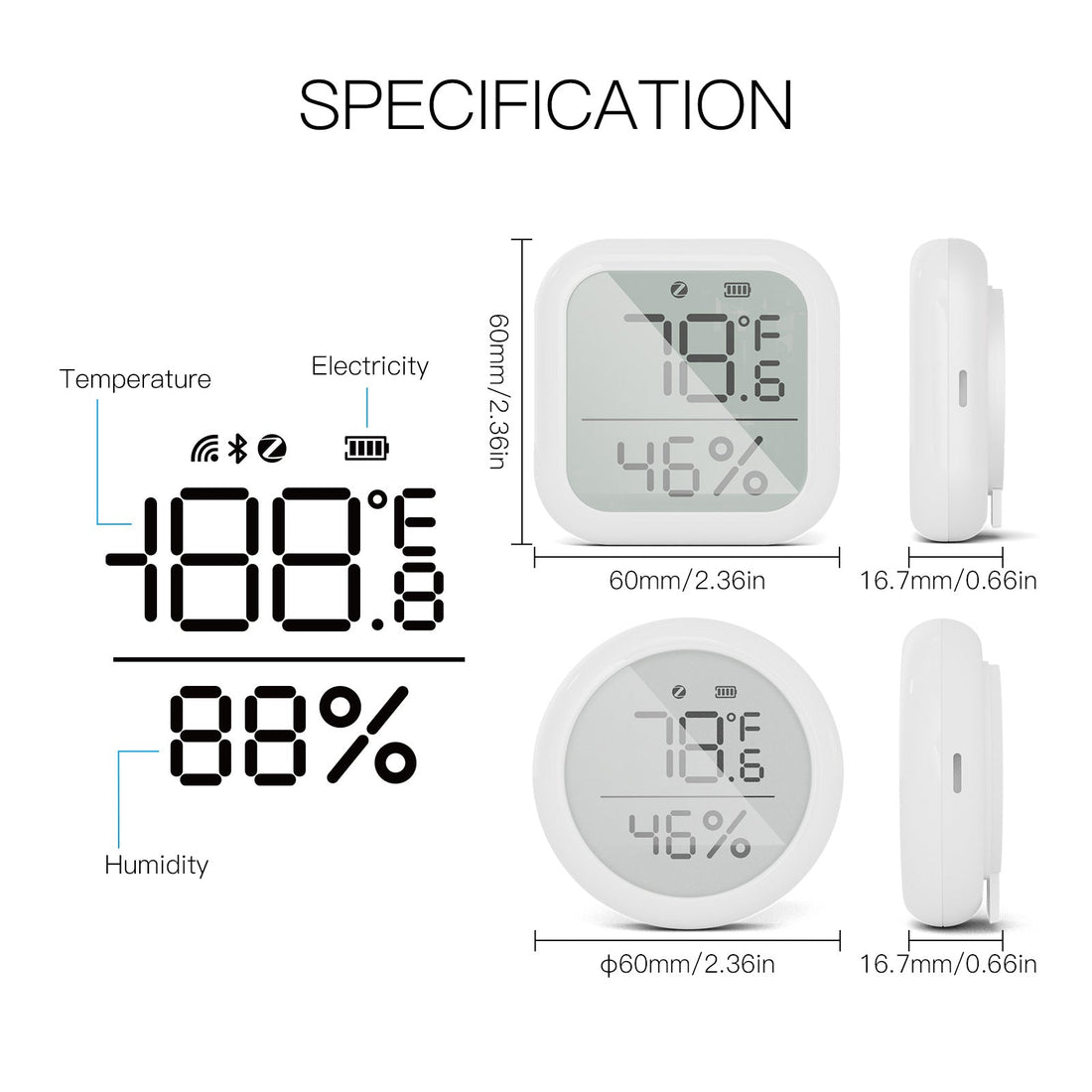 MOES Zigbee Smart Temperature & Humidity Sensor - Indoor Hygrometer Thermometer, Works with Alexa/Google Home, Wireless Room Climate Monitor, Battery Powered