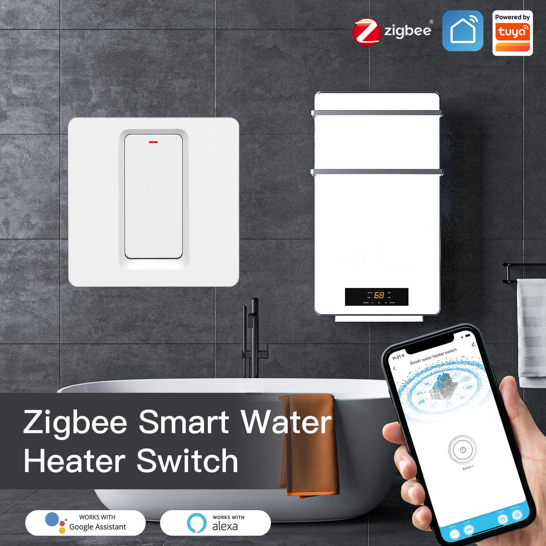 MOES Smart ZigBee Water Heater Boiler Switch - 20A 230V EU Version, Wireless Control with Timer, Works with Alexa & Google Home, Hub Required, Tuya/Smart Life App Compatible, for Electric Heating Systems