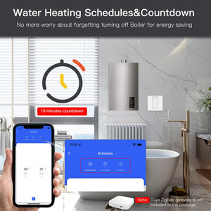 MOES Smart ZigBee Water Heater Boiler Switch - 20A 230V EU Version, Wireless Control with Timer, Works with Alexa & Google Home, Hub Required, Tuya/Smart Life App Compatible, for Electric Heating Systems