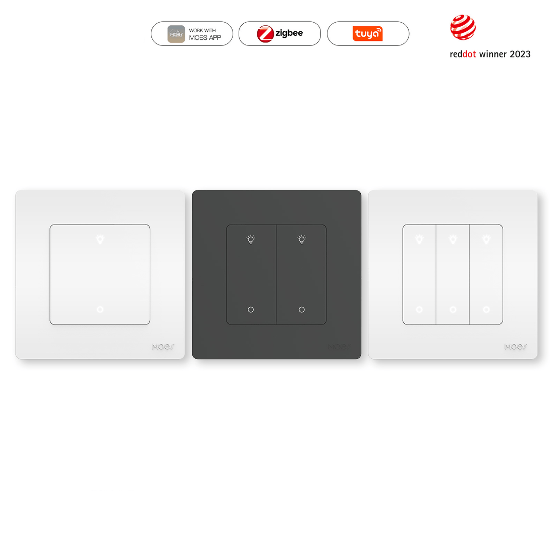 MOES Star Ring ZigBee Smart Dimmer Switch - 1/2/3 Gang Light Dimmer, Works with Alexa/Google Home, Requires ZigBee Hub, Touch Control Panel with LED Ring (Neutral Wire Needed)