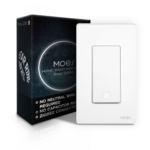 MOES Star Ring ZigBee Smart Light Switch - No Neutral Wire Required (No Capacitor Needed), Single Pole, Works with Alexa/Google/SmartThings, Touch Control, Hub Required