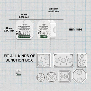 Bluetooth Smart Mini Switch Module - 1 Gang & 2 Gang BLE SIGMESH Circuit Breaker, DIY Wireless Light Switch, No Hub Required, Works with Alexa/Google Home, Smart Life App Control (90-250V)
