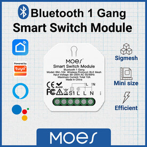 Bluetooth Smart Mini Switch Module - 1 Gang & 2 Gang BLE SIGMESH Circuit Breaker, DIY Wireless Light Switch, No Hub Required, Works with Alexa/Google Home, Smart Life App Control (90-250V)