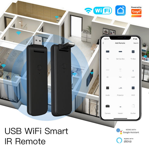 MOES WiFi Smart IR RF Universal Remote Controller - USB-Powered, Works with Alexa & Google Home, Control TV/AC/Fan, No Hub Required, Smart Life App, 38KHz IR + 433MHz RF
