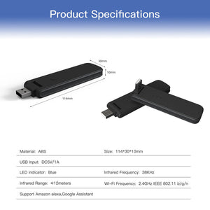 MOES WiFi Smart IR RF Universal Remote Controller - USB-Powered, Works with Alexa & Google Home, Control TV/AC/Fan, No Hub Required, Smart Life App, 38KHz IR + 433MHz RF