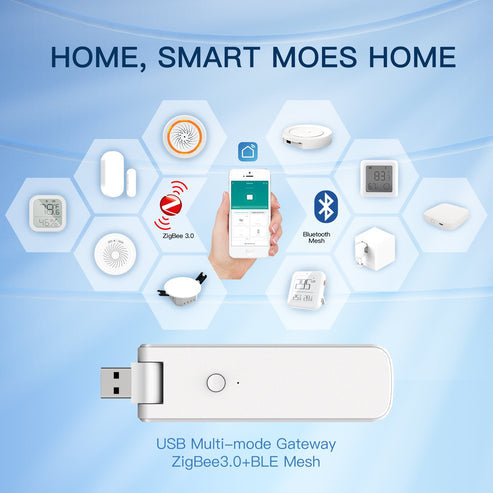 MOES Rotatable Smart Hub - Tuya WiFi USB Gateway with Bluetooth & ZigBee 3.0, Multi-Mode Wireless Bridge, Works with Alexa/Google Home, Compact 360° Rotating Design