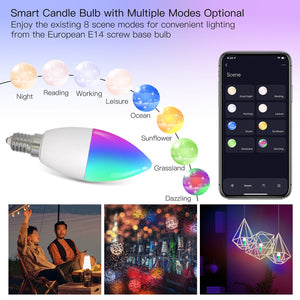 MOES WiFi Smart Candle Bulb, E14 (6W) / E12 (5W) RGBCCT Color Changing, Dimmable LED Light, Works with Alexa & Google Home, 2700K-6500K Tunable White, Voice & App Control, Candelabra Bulb for Chandeliers, Lamps