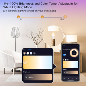 MOES WiFi Smart Candle Bulb, E14 (6W) / E12 (5W) RGBCCT Color Changing, Dimmable LED Light, Works with Alexa & Google Home, 2700K-6500K Tunable White, Voice & App Control, Candelabra Bulb for Chandeliers, Lamps