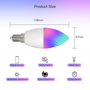 MOES WiFi Smart Candle Bulb, E14 (6W) / E12 (5W) RGBCCT Color Changing, Dimmable LED Light, Works with Alexa & Google Home, 2700K-6500K Tunable White, Voice & App Control, Candelabra Bulb for Chandeliers, Lamps