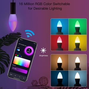 MOES WiFi Smart Candle Bulb, E14 (6W) / E12 (5W) RGBCCT Color Changing, Dimmable LED Light, Works with Alexa & Google Home, 2700K-6500K Tunable White, Voice & App Control, Candelabra Bulb for Chandeliers, Lamps