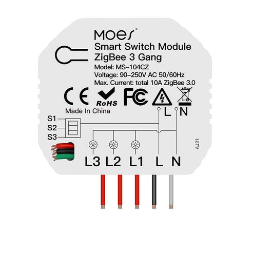 MOES Tuya Zigbee Smart Switch Module – DIY 3 Gang & 1/2 Way Wireless Light Switch, Circuit Breaker Interruptor, Works with Alexa, Google Home, Smart Life App, No Neutral Required, Zigbee Hub Compatible