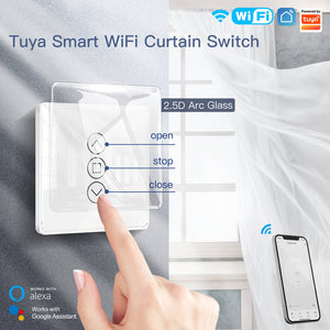 MOES WiFi Curtain Switch, RF433 Smart Switch for Roller Blinds & Shutters, 2.5D Arc Glass Touch Panel, Works with Alexa & Google Home, No Hub Required, Easy Installation