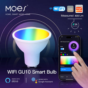 MOES GU10 WiFi Smart Bulb, 5W RGB + Warm White Dimmable LED, Works with Alexa & Google Home, Color Changing Light, APP Control, Voice Command, Spotlights for Home Lighting