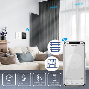 MOES WiFi Curtain Switch, RF433 Smart Switch for Roller Blinds & Shutters, 2.5D Arc Glass Touch Panel, Works with Alexa & Google Home, No Hub Required, Easy Installation