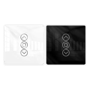 MOES WiFi & RF433 Smart Curtain Switch – 2.5D Arc Glass Touch Panel for Roller Blinds & Shutters, Works with Alexa/Google Home, App Control, Timer & Voice Control, No Hub Required, EU/UK/US Version