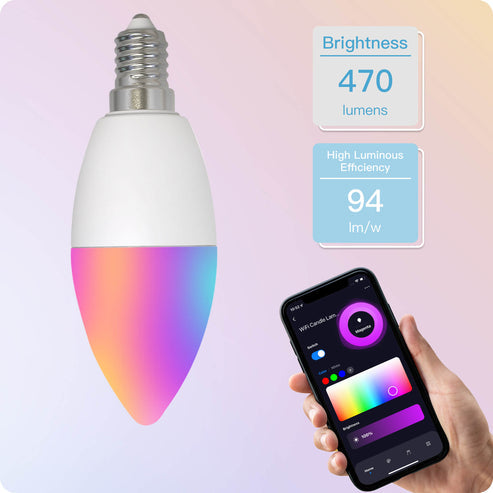 MOES WiFi Smart Candle Bulb, E14 (6W) / E12 (5W) RGBCCT Color Changing, Dimmable LED Light, Works with Alexa & Google Home, 2700K-6500K Tunable White, Voice & App Control, Candelabra Bulb for Chandeliers, Lamps