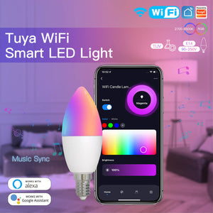MOES WiFi Smart Candle Bulb, E14 (6W) / E12 (5W) RGBCCT Color Changing, Dimmable LED Light, Works with Alexa & Google Home, 2700K-6500K Tunable White, Voice & App Control, Candelabra Bulb for Chandeliers, Lamps