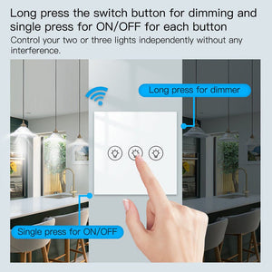 MOES WiFi Smart Light Dimmer Switch - 1/2/3 Gang EU Version Touch Panel, Works with Alexa/Google Home, No Hub Required, Smooth Brightness Control (Neutral Wire Needed)