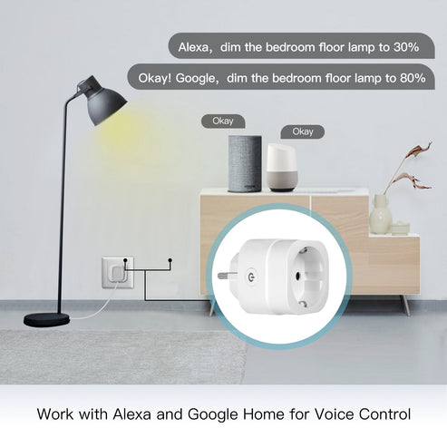 MOES WiFi Smart Dimmer Plug EU Version, Brightness Adjustable Socket with Timer & Schedule, Works with Alexa/Google Home, No Hub Required, 2.4GHz WiFi, Voice Control, 300W LED/100W Incandescent