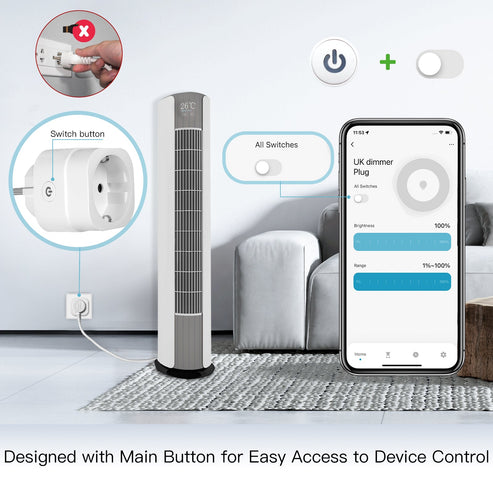 MOES WiFi Smart Dimmer Plug EU Version, Brightness Adjustable Socket with Timer & Schedule, Works with Alexa/Google Home, No Hub Required, 2.4GHz WiFi, Voice Control, 300W LED/100W Incandescent