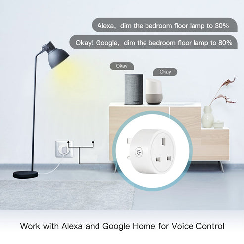 MOES WiFi Smart Dimmer Plug UK - Brightness Adjustable Socket with Timer & Scheduling | Works with Alexa & Google Home | No Hub Required | 2.4GHz WiFi | 300W LED/100W Halogen | Voice Control | UK Plug Standard