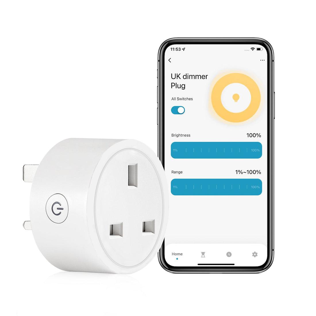 MOES WiFi Smart Dimmer Plug UK - Brightness Adjustable Socket with Timer & Scheduling | Works with Alexa & Google Home | No Hub Required | 2.4GHz WiFi | 300W LED/100W Halogen | Voice Control | UK Plug Standard
