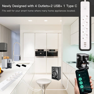 MOES WiFi Smart Power Strip with Surge Protector - Tuya App Compatible, Energy Monitoring, 4 AC Outlets + 3 USB Ports, Works with Alexa/Google Home, 15A/1875W, No Hub Required
