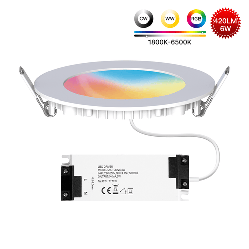 MOES ZigBee Downlight, 6W RGB+CCT Color Changing Recessed Spotlight, Works with Tuya/Smart Life, Dimmable Warm to Cool White (2700K-6500K), Compatible with Alexa & Google Home