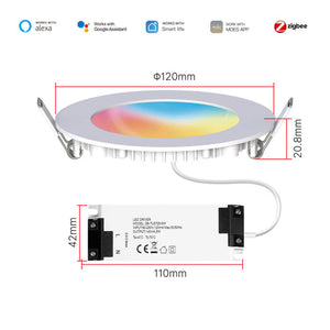 MOES ZigBee Downlight, 6W RGB+CCT Color Changing Recessed Spotlight, Works with Tuya/Smart Life, Dimmable Warm to Cool White (2700K-6500K), Compatible with Alexa & Google Home