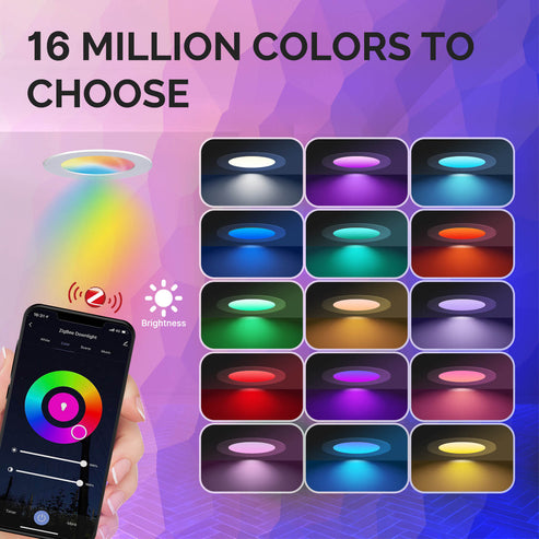 MOES ZigBee Downlight, 6W RGB+CCT Color Changing Recessed Spotlight, Works with Tuya/Smart Life, Dimmable Warm to Cool White (2700K-6500K), Compatible with Alexa & Google Home