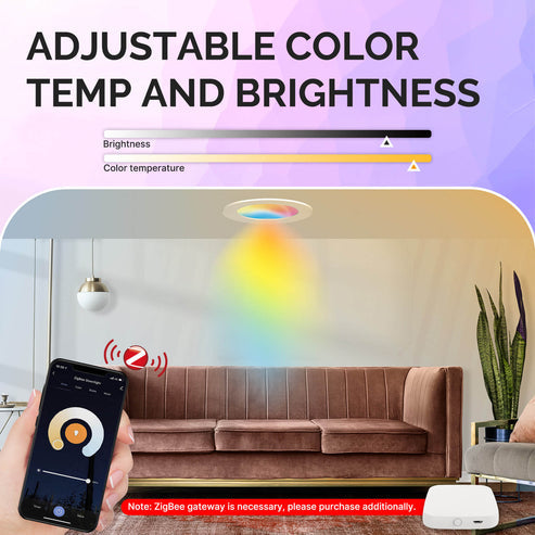 MOES ZigBee Downlight, 6W RGB+CCT Color Changing Recessed Spotlight, Works with Tuya/Smart Life, Dimmable Warm to Cool White (2700K-6500K), Compatible with Alexa & Google Home