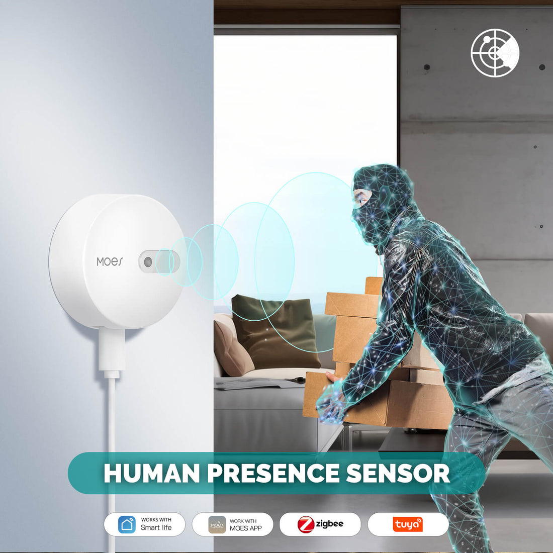 MOES ZigBee Human Presence Sensor Detector, Radar Wave Motion Sensor, Smart Home Security, Works with Alexa, Google Home, Tuya, 5-8m Detection Range, for Indoor Use, Office, Bathroom, Bedroom