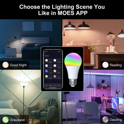 MOES ZigBee Smart LED Bulb, E27 RGB + White Color Changing (806 Lumens, 9W), Dimmable, Works with Alexa/Google Home/SmartThings, Energy Efficient, 90-250V, Voice & App Control, Tunable Warm to Cool White (2700K-6500K)