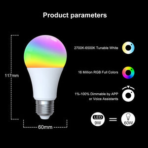 MOES ZigBee Smart LED Bulb, E27 RGB + White Color Changing (806 Lumens, 9W), Dimmable, Works with Alexa/Google Home/SmartThings, Energy Efficient, 90-250V, Voice & App Control, Tunable Warm to Cool White (2700K-6500K)