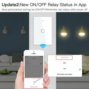 WiFi & RF433 Smart Light Switch - Touch Panel Wall Switch, Single Pole No Neutral Wire Needed, 95-130V US Standard, Works with Alexa/Google Home, Remote Control
