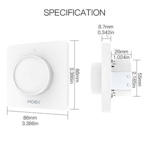 Smart Light Dimmer Rotary Switch - EU Standard with Schedule Timer & Brightness Memory, Works with Alexa/Google Home, Touch Control for Dimmable LED Lights (Neutral Wire Required)