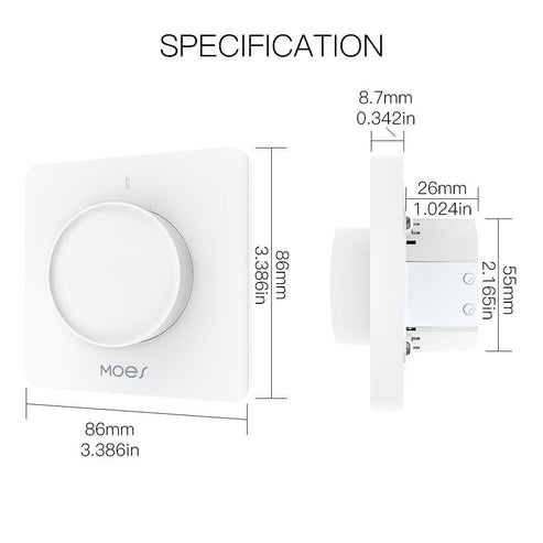 Smart Light Dimmer Rotary Switch - EU Standard with Schedule Timer & Brightness Memory, Works with Alexa/Google Home, Touch Control for Dimmable LED Lights (Neutral Wire Required)