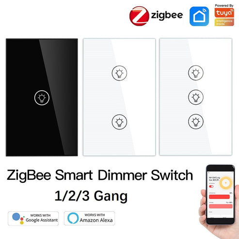 ZigBee Smart Dimmer Switch - Multi-Gang Smart Light Dimmer for Home, US Standard Single Pole, Neutral Wire Required, Works with Alexa/Google Home via ZigBee Hub, Touch Control Panel