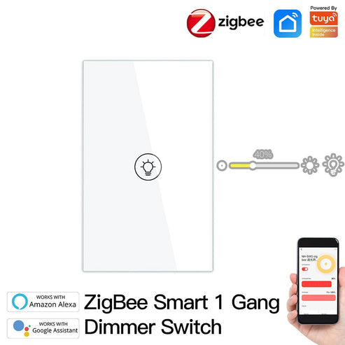 ZigBee Smart Dimmer Switch - Multi-Gang Smart Light Dimmer for Home, US Standard Single Pole, Neutral Wire Required, Works with Alexa/Google Home via ZigBee Hub, Touch Control Panel