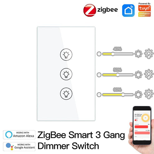 ZigBee Smart Dimmer Switch - Multi-Gang Smart Light Dimmer for Home, US Standard Single Pole, Neutral Wire Required, Works with Alexa/Google Home via ZigBee Hub, Touch Control Panel