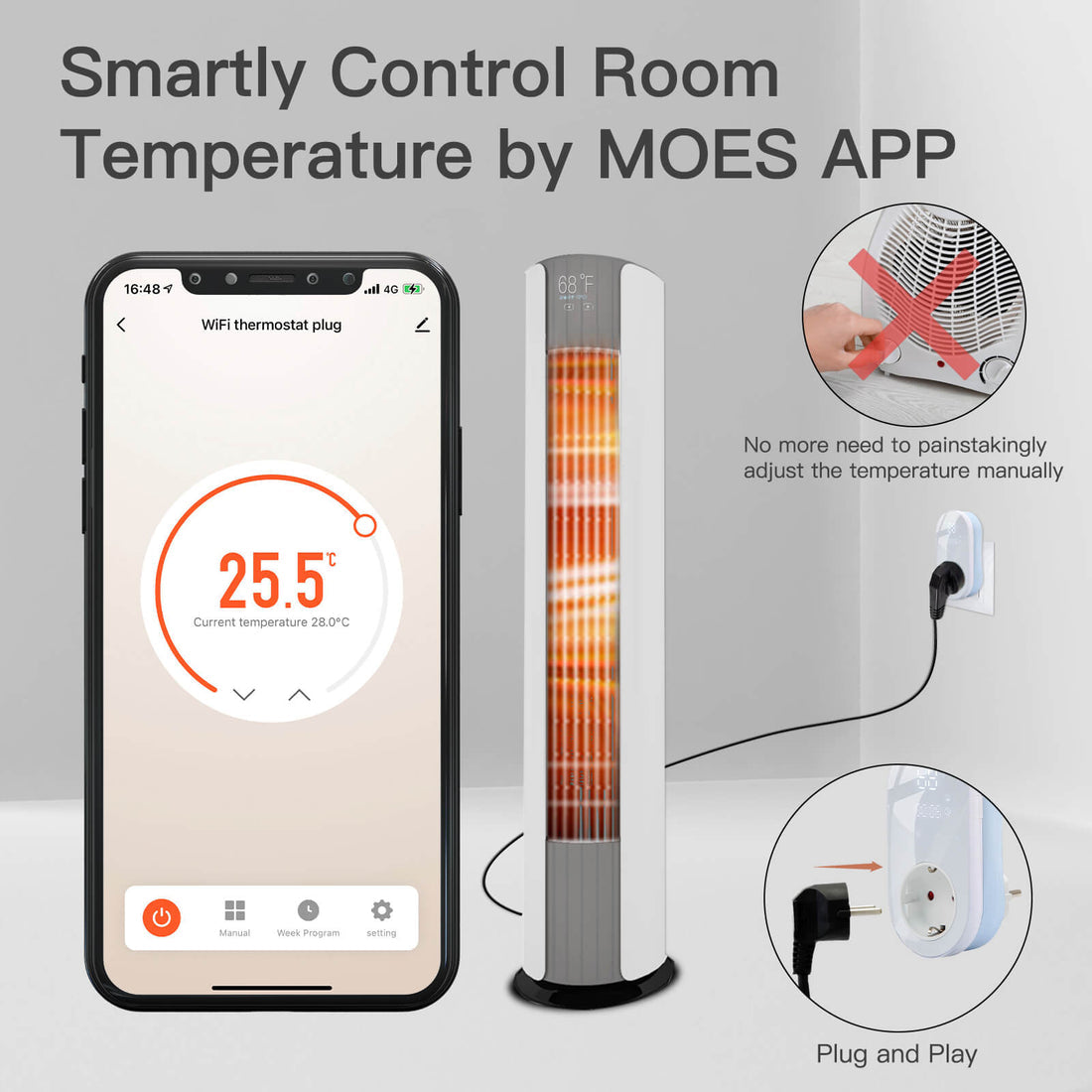 Smart WiFi Thermostat Plug Outlet - Programmable LED Temperature Controller for Heating & Cooling, Wireless Electric Socket, Works with Alexa/Google Home, Energy Saving