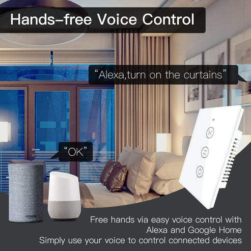 WiFi & RF433 Smart Curtain Switch - Touch Control for Blinds/Roller Shutters, Single Pole, Neutral Wire Required, Works with Alexa & Google Home, Smart Life/Tuya App (US Standard)