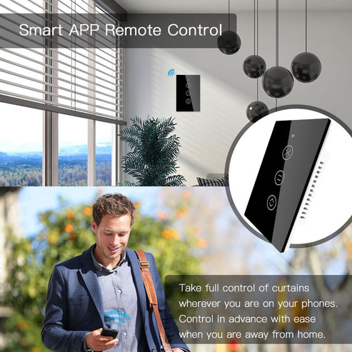 WiFi & RF433 Smart Curtain Switch - Touch Control for Blinds/Roller Shutters, Single Pole, Neutral Wire Required, Works with Alexa & Google Home, Smart Life/Tuya App (US Standard)