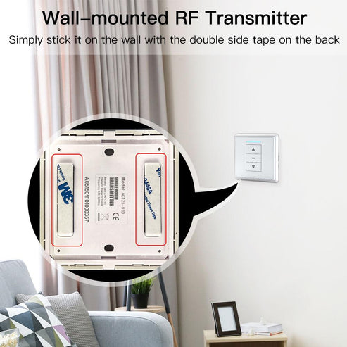 Smart RF433 Remote Emitter for WiFi/ZigBee Curtain Motors - Universal Wireless Controller, Works with Alexa/Google Home, Tuya Smart Life App, No Hub Required, DIY Timing Control (433MHz)