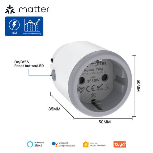 Smart Plug with Matter Support | WiFi Outlet with Timer & Energy Monitoring | Works with Alexa/Google/HomeKit | No Hub Required | 15A/1875W | 2.4GHz WiFi | Remote Control via App