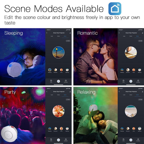 MOES WiFi Smart Star Projector Galaxy Light - 360° Nebula Cloud & Moving Ocean Wave Projection, Night Light with Bluetooth Music Sync, White Noise, for Bedroom, Nursery, Home Theater (App Control, Alexa/Google)