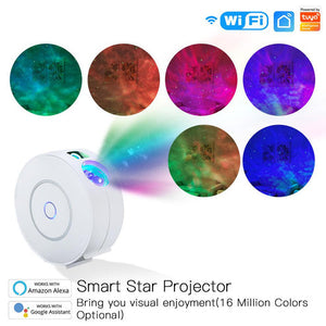 MOES WiFi Smart Star Projector Galaxy Light - 360° Nebula Cloud & Moving Ocean Wave Projection, Night Light with Bluetooth Music Sync, White Noise, for Bedroom, Nursery, Home Theater (App Control, Alexa/Google)