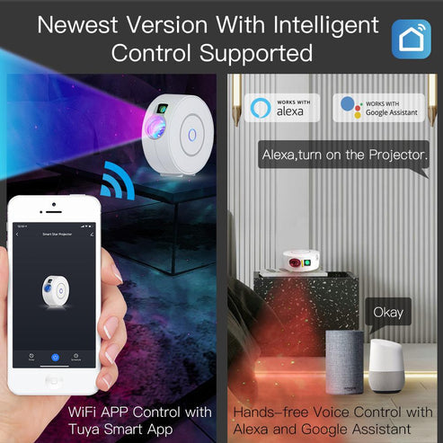 MOES WiFi Smart Star Projector Galaxy Light - 360° Nebula Cloud & Moving Ocean Wave Projection, Night Light with Bluetooth Music Sync, White Noise, for Bedroom, Nursery, Home Theater (App Control, Alexa/Google)