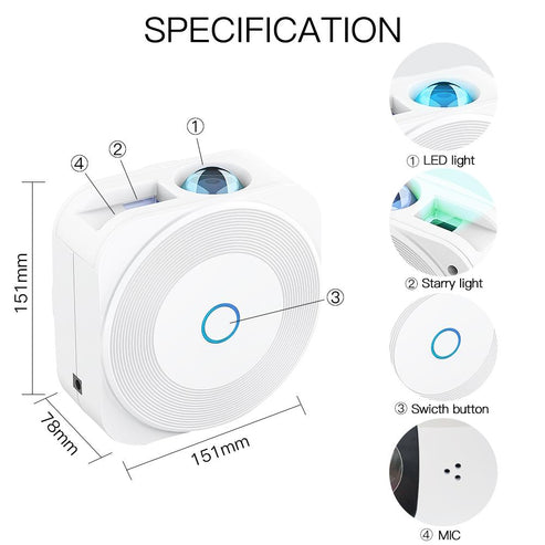 MOES WiFi Smart Star Projector Night Light - Square Galaxy Projector with Bluetooth Music Player, 360° Starry Sky & Nebula Effects, App Control, Sleep Sounds, for Bedroom, Nursery, Home Theater (Works with Alexa)