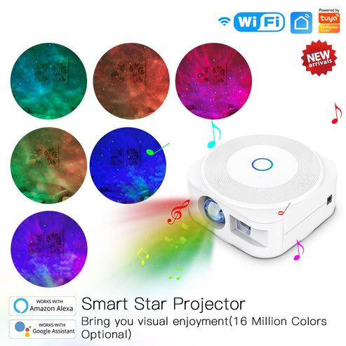 MOES WiFi Smart Star Projector Night Light - Square Galaxy Projector with Bluetooth Music Player, 360° Starry Sky & Nebula Effects, App Control, Sleep Sounds, for Bedroom, Nursery, Home Theater (Works with Alexa)